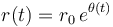 
r(t) = r_0\,e^{\theta(t)}
