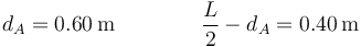 d_A = 0.60\,\mathrm{m}\qquad\qquad \frac{L}{2}-d_A = 0.40\,\mathrm{m}