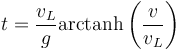 t = \frac{v_L}{g}\mathrm{arctanh}\left(\frac{v}{v_L}\right)