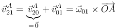 \vec{v}^A_{21}=\underbrace{\vec{v}^A_{20}}_{=\,\vec{0}} +\, \vec{v}^A_{01}=\vec{\omega}_{01}\times\overrightarrow{OA}