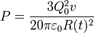 P = \frac{3Q_0^2v}{20\pi\varepsilon_0 R(t)^2}