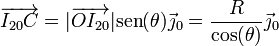 \overrightarrow{I_{20}C}=|\overrightarrow{OI_{20}}|\mathrm{sen}(\theta)\vec{\jmath}_0 = \frac{R}{\cos(\theta)}\vec{\jmath}_0