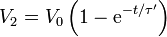 V_2 = V_0\left(1-\mathrm{e}^{-t/\tau'}\right)