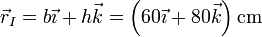 \vec{r}_I =b\vec{\imath}+h\vec{k}=\left(60\vec{\imath}+80\vec{k}\right)\mathrm{cm}