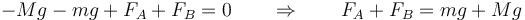 -Mg - mg + F_A + F_B = 0\qquad \Rightarrow\qquad F_A + F_B = mg+Mg