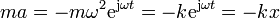 ma =  -m\omega^2\mathrm{e}^{\mathrm{j}\omega t} = -k\mathrm{e}^{\mathrm{j}\omega t} = -kx\,