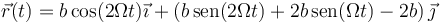 \vec{r}(t)=b\cos(2\Omega t)\vec{\imath}+\left(b\,\mathrm{sen}(2\Omega t)+2b\,\mathrm{sen}(\Omega t)-2b\right)\vec{\jmath}