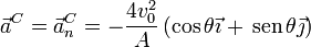 \vec{a}^C = \vec{a}^C_n = -\frac{4v_0^2}{A}\left(\cos\theta\vec{\imath}+\,\mathrm{sen}\,\theta\vec{\jmath}\right)