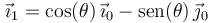 \vec{\imath}_1=\mathrm{cos}(\theta)\,\vec{\imath}_0-\mathrm{sen}(\theta)\,\vec{\jmath}_0\,