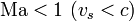 \mathrm{Ma}<1\ (v_s < c)\,