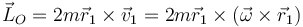 \vec{L}_O = 2m\vec{r}_1\times\vec{v}_1 = 2m\vec{r}_1\times(\vec{\omega}\times\vec{r}_1)