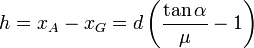 
h= x_A-x_G=d\left(\dfrac{\tan\alpha}{\mu}-1\right)

