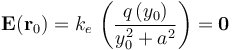 \mathbf{E}(\mathbf{r}_0)=k_e \!\ \left(\frac{q\!\ (y_0)}{y_0^2+a^2}\right)=\mathbf{0}