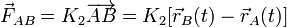 \vec{F}_{AB}=K_2\overrightarrow{AB}=K_2\big[\vec{r}_B(t)-\vec{r}_A(t)\big]