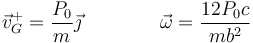 \vec{v}_G^+ = \frac{P_0}{m}\vec{\jmath}\qquad\qquad \vec{\omega}=\frac{12P_0c}{mb^2}