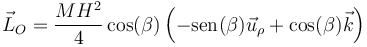 \vec{L}_O=\frac{MH^2}{4}\cos(\beta)\left(-\mathrm{sen}(\beta)\vec{u}_\rho+\cos(\beta)\vec{k}\right)