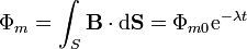 \Phi_m = \int_S \mathbf{B}\cdot\mathrm{d}\mathbf{S} = \Phi_{m0}\mathrm{e}^{-\lambda t}