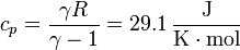 c_p = \frac{\gamma R}{\gamma-1}=29.1\,\frac{\mathrm{J}}{\mathrm{K}\cdot\mathrm{mol}}