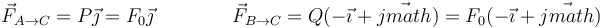 \vec{F}_{A\to C}=P\vec{\jmath}=F_0\vec{\jmath}\qquad\qquad \vec{F}_{B\to C}=Q(-\vec{\imath}+\vec{jmath})=F_0(-\vec{\imath}+\vec{jmath}) 