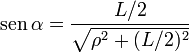\mathrm{sen}\,{\alpha} = \frac{L/2}{\sqrt{\rho^2+(L/2)^2}}