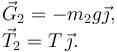 
\begin{array}{l}
\vec{G}_2 = -m_2 g \vec{\jmath}, \\
\vec{T}_2 = T\,\vec{\jmath}.
\end{array}
