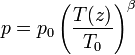 p=p_0\left(\frac{T(z)}{T_0}\right)^\beta