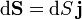 \mathrm{d}\mathbf{S}=\mathrm{d}S\!\ \mathbf{j}