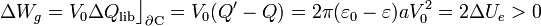 \Delta W_g=V_0\Delta Q_\mathrm{lib}\big\rfloor_{\partial\mathrm{C}}=V_0(Q^\prime-Q)=2\pi(\varepsilon_0-\varepsilon)a V_0^2=2\Delta U_e>0