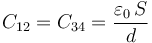 C_{12}=C_{34}=\frac{\varepsilon_0\!\ S}{d}