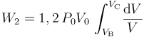 W_2=1,2\!\ P_0V_0\!\ \int_{V_\mathrm{B}}^{V_\mathrm{C}}\! \frac{\mathrm{d}V}{V}