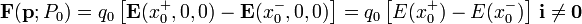 \mathbf{F}(\mathbf{p};P_0)=q_0\left[\mathbf{E}(x_0^+,0,0)-\mathbf{E}(x_0^-,0,0)\right]=q_0\left[E(x_0^+)-E(x_0^-)\right]\!\ \mathbf{i}\neq\mathbf{0}
