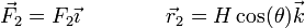 \vec{F}_2=F_2\vec{\imath}\qquad\qquad \vec{r}_2 = H\,\mathrm{cos}(\theta)\vec{k}