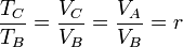 \frac{T_C}{T_B}=\frac{V_C}{V_B}=\frac{V_A}{V_B}=r