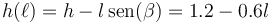h(\ell) = h-l\,\mathrm{sen}(\beta) = 1.2-0.6l