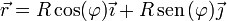 \vec{r}=R\cos(\varphi)\vec{\imath}+R\,\mathrm{sen}\,(\varphi)\vec{\jmath}