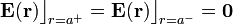 \mathbf{E}(\mathbf{r})\big\rfloor_{r=a^+}=\mathbf{E}(\mathbf{r})\big\rfloor_{r=a^-}=\mathbf{0}