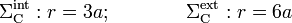 \Sigma_\mathrm{C}^\mathrm{int}: r=3a\mathrm{;}\qquad \qquad\Sigma_\mathrm{C}^\mathrm{ext}: r=6a