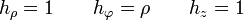 h_\rho = 1\qquad h_\varphi = \rho \qquad h_z = 1