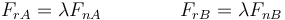 F_{rA} =\lambda F_{nA}\qquad\qquad F_{rB}=\lambda F_{nB}