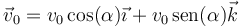 \vec{v}_0=v_0\cos(\alpha)\vec{\imath}+v_0\,\mathrm{sen}(\alpha)\vec{k}