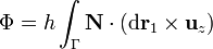 \Phi = h\int_\Gamma \mathbf{N}\cdot(\mathrm{d}\mathbf{r}_1\times\mathbf{u}_z)