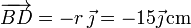\overrightarrow{BD}=-r\,\vec{\jmath}=-15\vec{\jmath}\,\mathrm{cm}