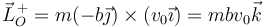 \vec{L}_O^{\,+}=m(-b\vec{\jmath})\times(v_0\vec{\imath})=mbv_0\vec{k}