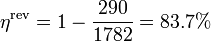 \eta^\mathrm{rev} = 1-\frac{290}{1782}=83.7\%