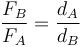 \frac{F_B}{F_A}=\frac{d_A}{d_B}