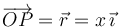 \displaystyle \overrightarrow{OP}=\vec{r}=x\!\ \vec{\imath}