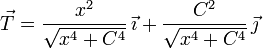 \vec{T}=\dfrac{x^2}{\sqrt{x^4+C^4}}\,\vec{\imath} + \dfrac{C^2}{\sqrt{x^4+C^4}}\,\vec{\jmath}