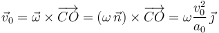 
\vec{v}_0 = \vec{\omega}\times\overrightarrow{CO} = 
\left(\omega\,\vec{n}\right)\times\overrightarrow{CO}
=
\omega\dfrac{v_0^2}{a_0}\,\vec{\jmath}
