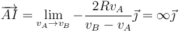 \overrightarrow{AI}= \lim_{v_A\to v_B}-\frac{2Rv_A}{v_B-v_A}\vec{\jmath}=\infty\vec{\jmath}