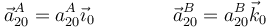 \vec{a}^A_{20}=a^A_{20}\vec{\imath}_0\qquad\qquad \vec{a}^B_{20}=a^B_{20}\vec{k}_0